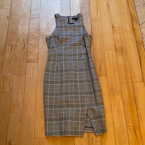 Banana Republic Grey Plaid Sheath Dress with front slit
